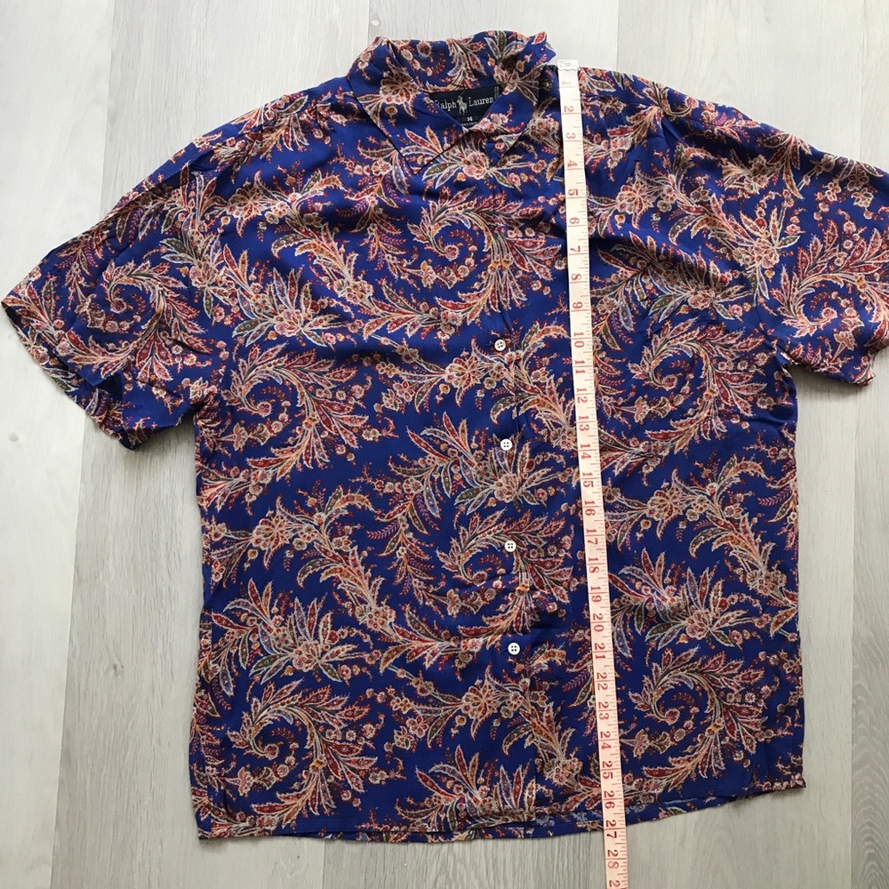 VINTAGE RALPH LAUREN CAMP SHIRT BLUE PAISLEY SHORT SLEEVE BUTTON WOMENS 14 - Picture 5 of 8